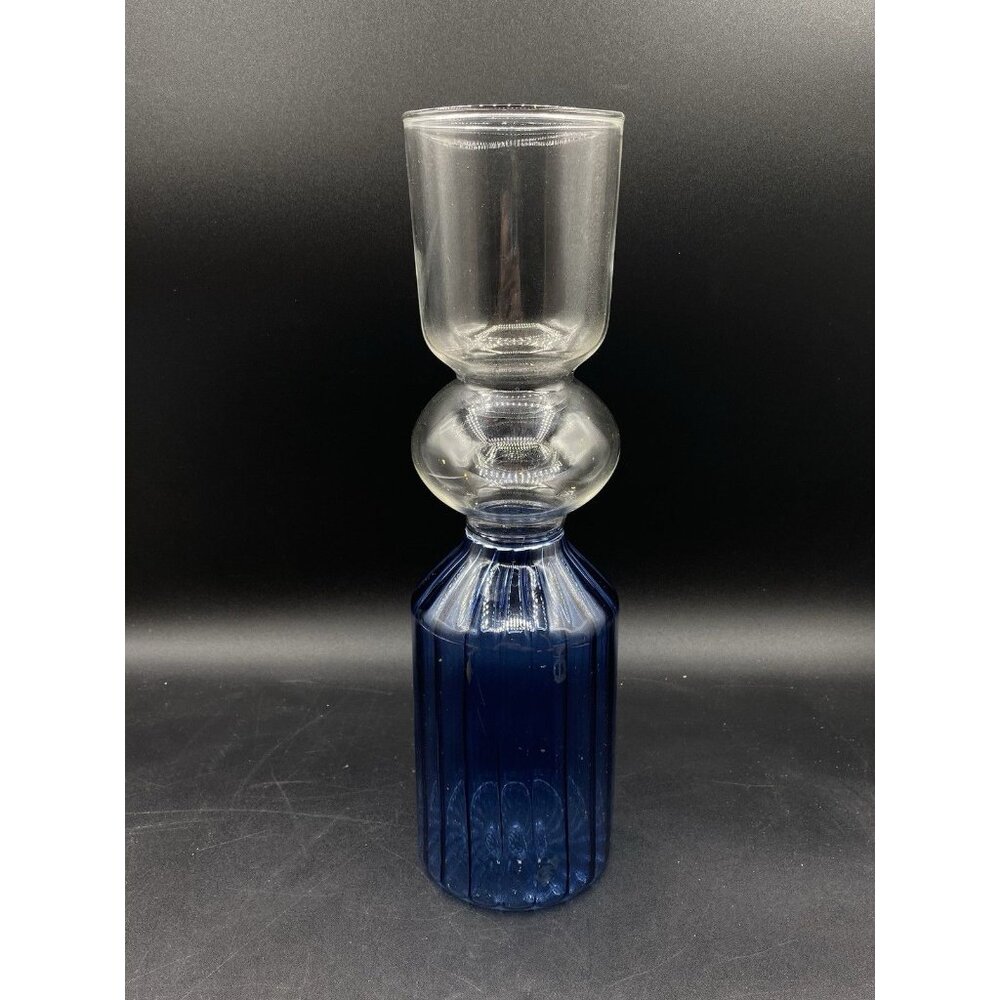 Three Tier Glass Vase Blue & Clear Anthropologie 11.5” Sphere Ribbed